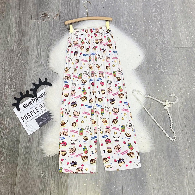 Quần cartoon ống suôn form rộng nam nữ, lưng thun có dây rút