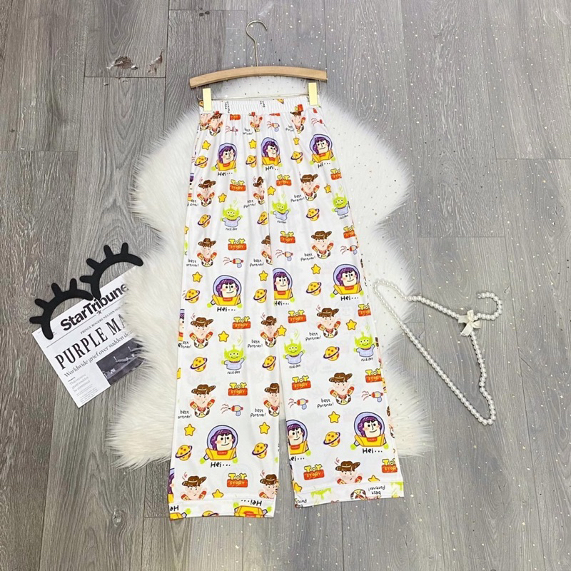 Quần cartoon ống suôn form rộng nam nữ, lưng thun có dây rút