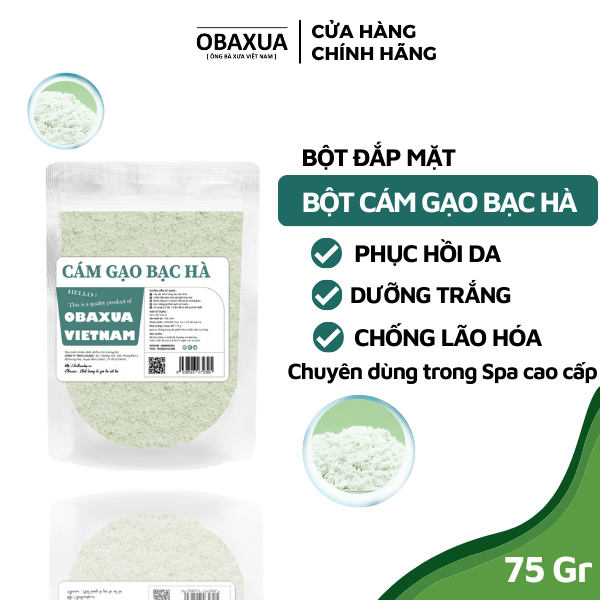 Bột cám gạo bạc hà Obaxua - Mặt nạ bột cao cấp giúp dưỡng trắng, chống lão hóa, phục hồi da