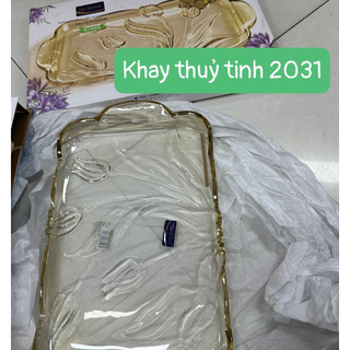 Khay thủy tinh chữ nhật ánh vàng