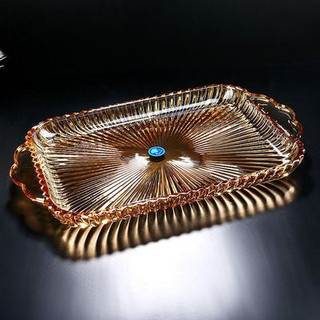Khay thủy tinh chữ nhật ánh vàng