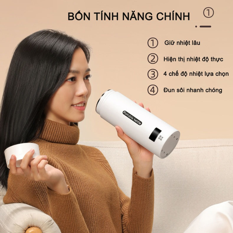 Ly giữ nhiệt,cốc giữ nhiệt,Ấm siêu tốc mini đa năng 2 trong1dung tích 500ml