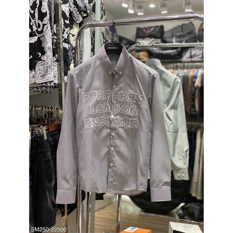 sơ mi dài tay kẻ sọc caro hoạ tiết chữ và logo mới