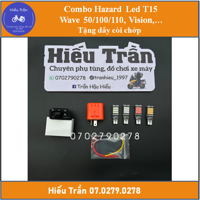 Combo LED T15 Cho WaveA100/110/50cc, Vision - Tặng dây còi chớp