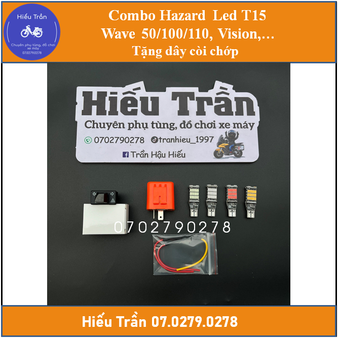 Combo LED T15 Cho WaveA100/110/50cc, Vision - Tặng dây còi chớp