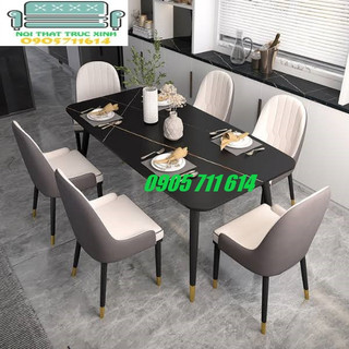 Bộ bàn ăn 6 ghế + bàn đá ceramic nhám