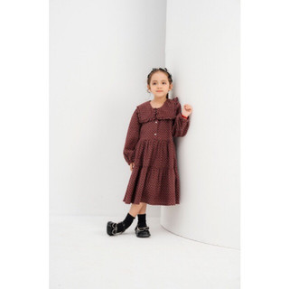 Đầm bé gái CRABIE dài tay bồng cổ sen Hoa nhí nền đỏ đô - Remi dress