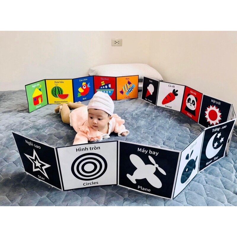 Trọn Bộ Thẻ Kích Thích Thị Giác Loại Nếp gấp mới nhất Cho Bé 0-2 Tuổi