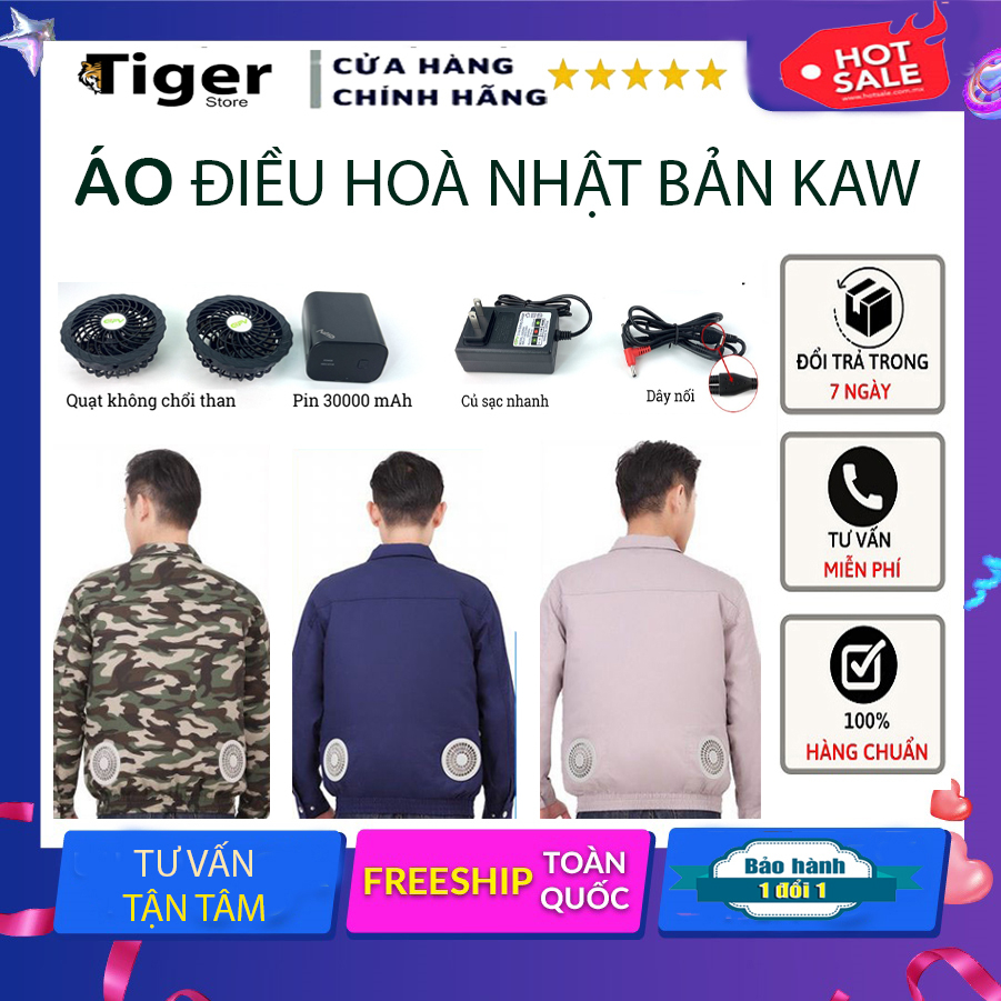 Áo điều hoà chính hãng Nhật Bản, Chống nóng, Chống tia tử ngoại Pin 30.000mAH chạy 20-25h liên tục, Áo điều hoà KAW