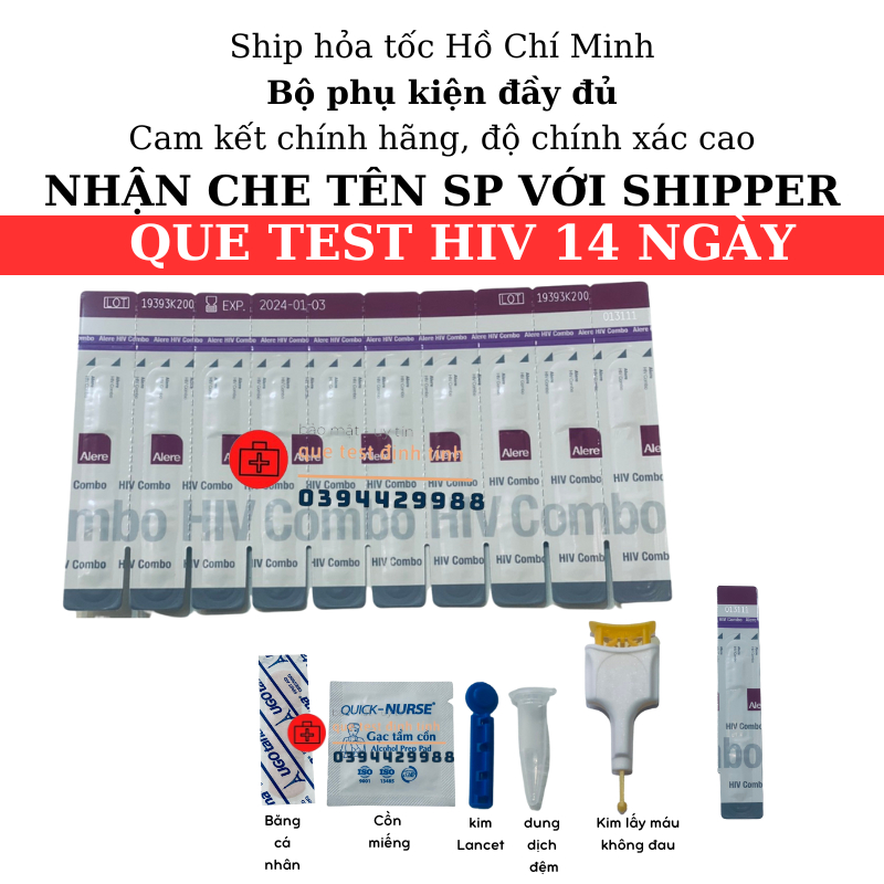 Test HIV Alere combo Ag/ab 14 ngày chính xác cao giao hỏa tốc nhanh chóng bí mật MS 03