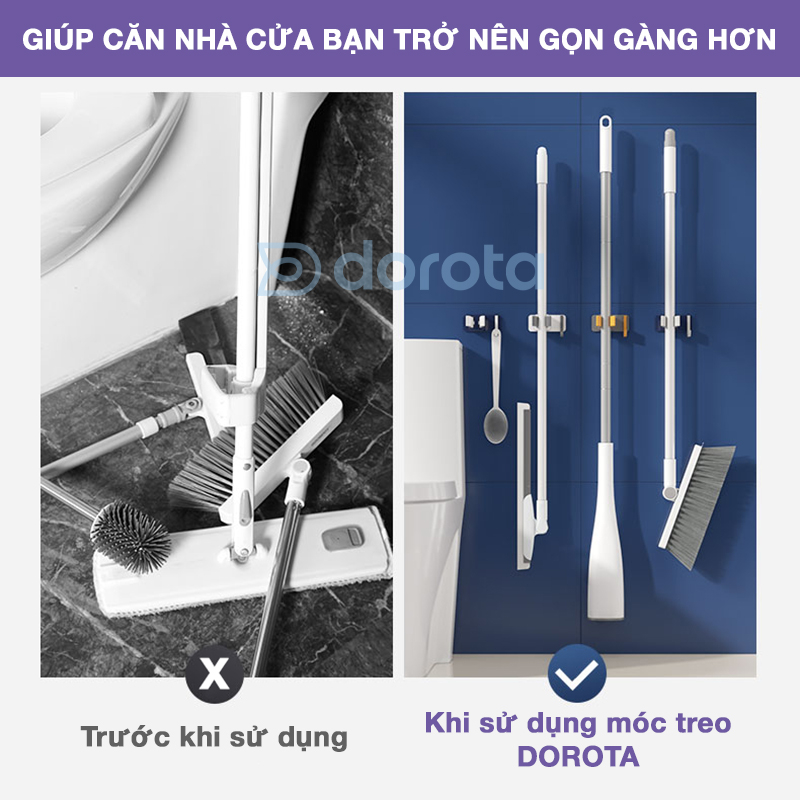 Móc treo cây lau nhà DOROTA móc treo đồ dán tường 2 trong 1 X90