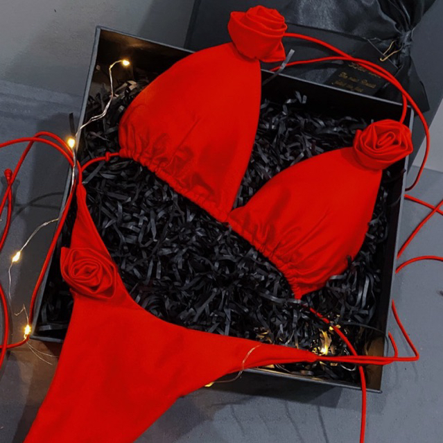 Đồ bơi 2 mảnh Black Rose dây mãnh kết hoa hồng độc đáo quyến rũ. Bikini gu tây