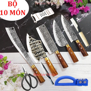 Bộ Dao Nhà Bếp Thép Nhíp Ô Tô Rèn Thủ Công Sắc Bén - Dao Kéo Tiến Lộc