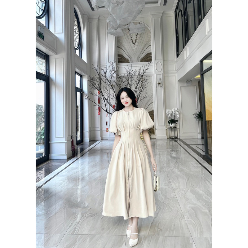 Váy tay bồng xếp li be