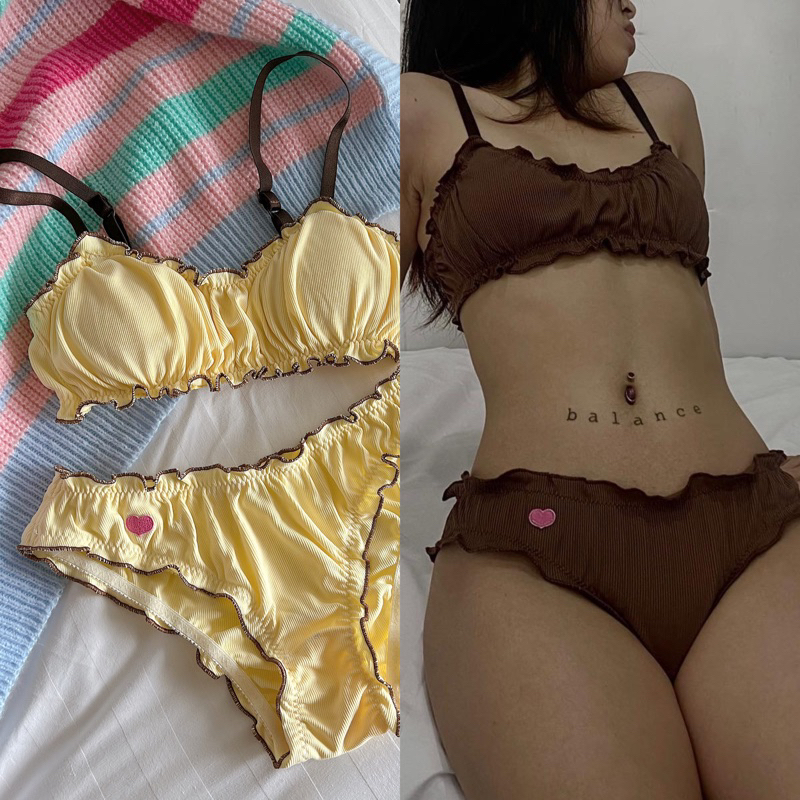 Set Bra Chocolate & Banana Heart nhún xinh xắn có mút rời