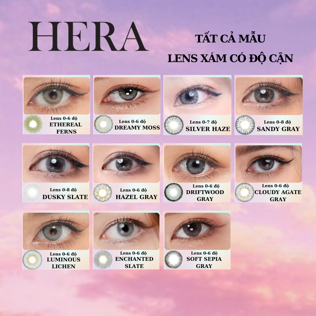Kính Áp Tròng Hera Màu Xám Tổng Hợp Các Mẫu Lens Mắt Màu Gray Có Độ Cận 0 - 7