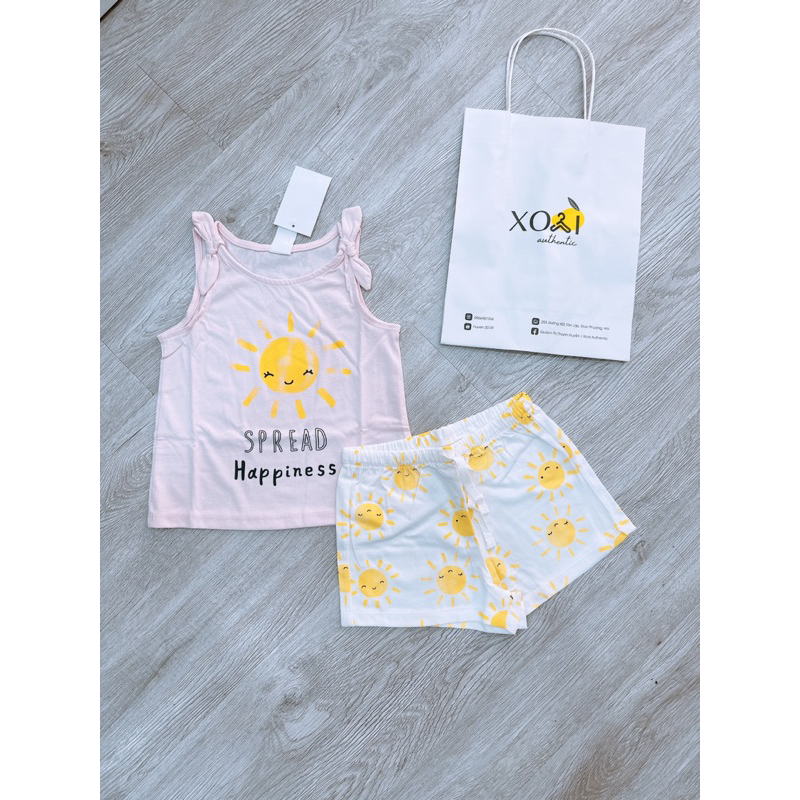 Bộ quần áo sát nách mặc hè cho bé gái HM auth