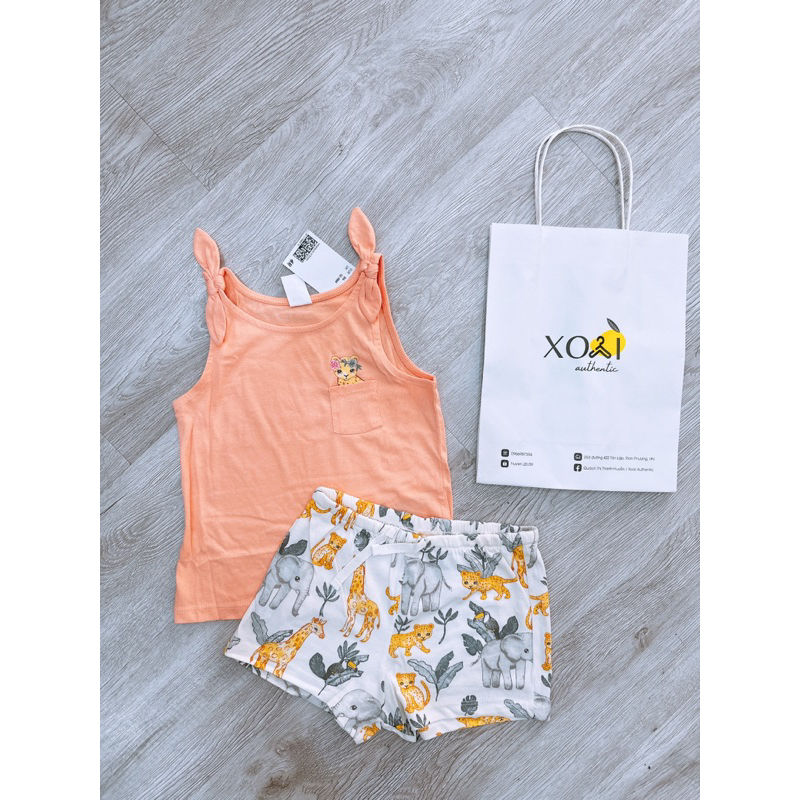 Bộ quần áo sát nách mặc hè cho bé gái HM auth