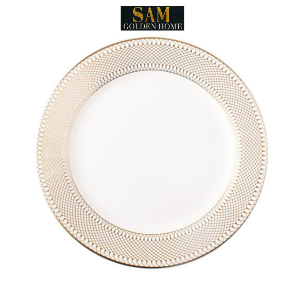 Set Đĩa Sứ Xương Cao Cấp Floxy Viền Vàng Decor Sang Trọng Phong Cách Bắc Âu