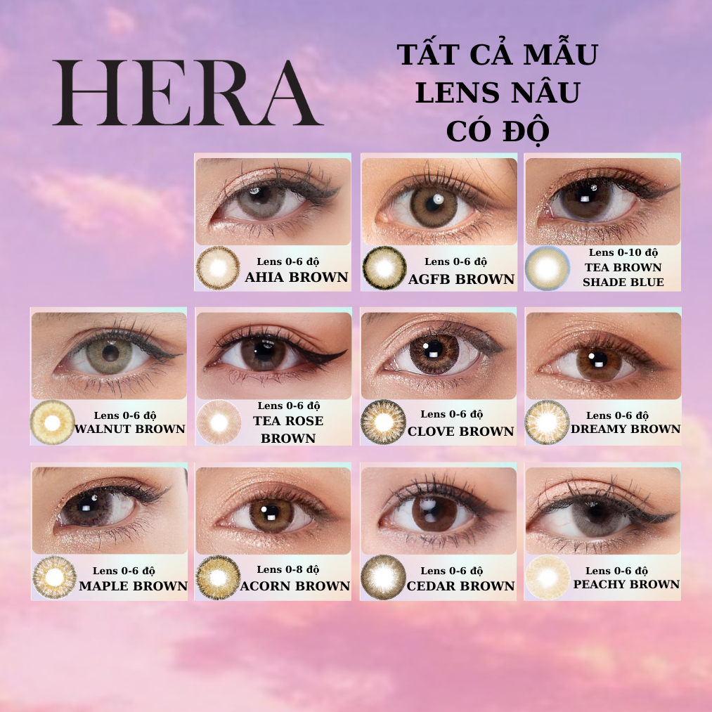 Lens cận nâu từ 0 đến 8 độ 8 mẫu kính áp tròng màu brown cận Hàn Quốc Hera Lens