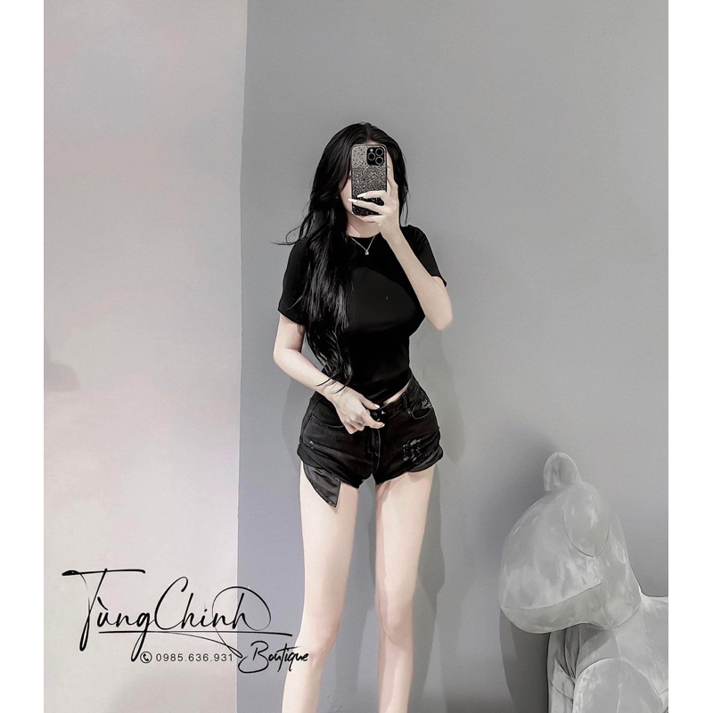 Áo Thun Trơn Croptop Tay Ngắn Cổ Tròn Đủ 9 Màu