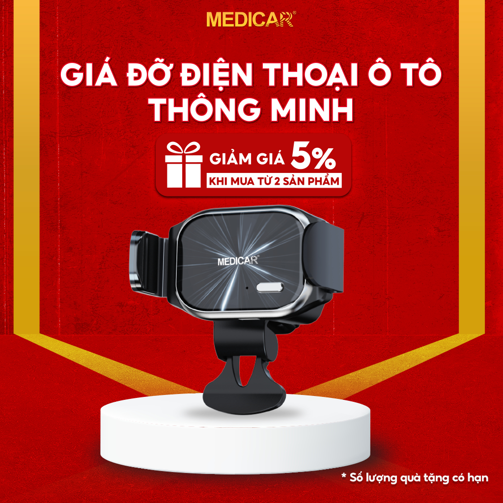 Giá đỡ điện thoại trên Ô Tô, Kẹp điện thoại Ô tô MEDICAR V2 - Sang trọng, chống rung, xoay 360 độ, khóa từ tính hiện đại