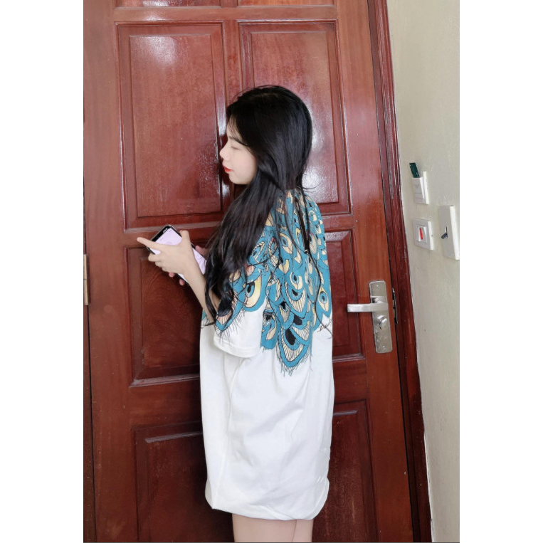 Áo thun họa tiết cánh lông chim công unisex nam nữ mặc đôi đẹp