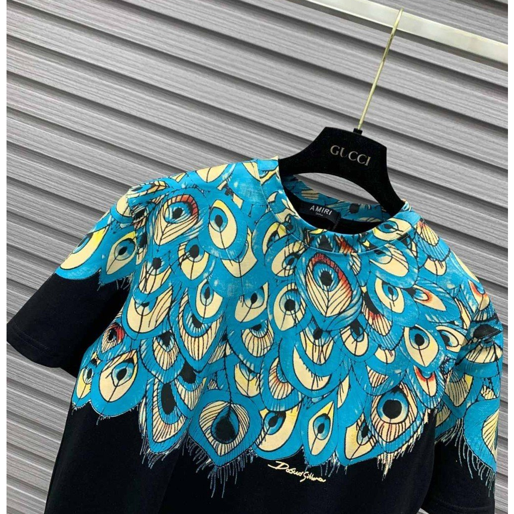 Áo thun họa tiết cánh lông chim công unisex nam nữ mặc đôi đẹp