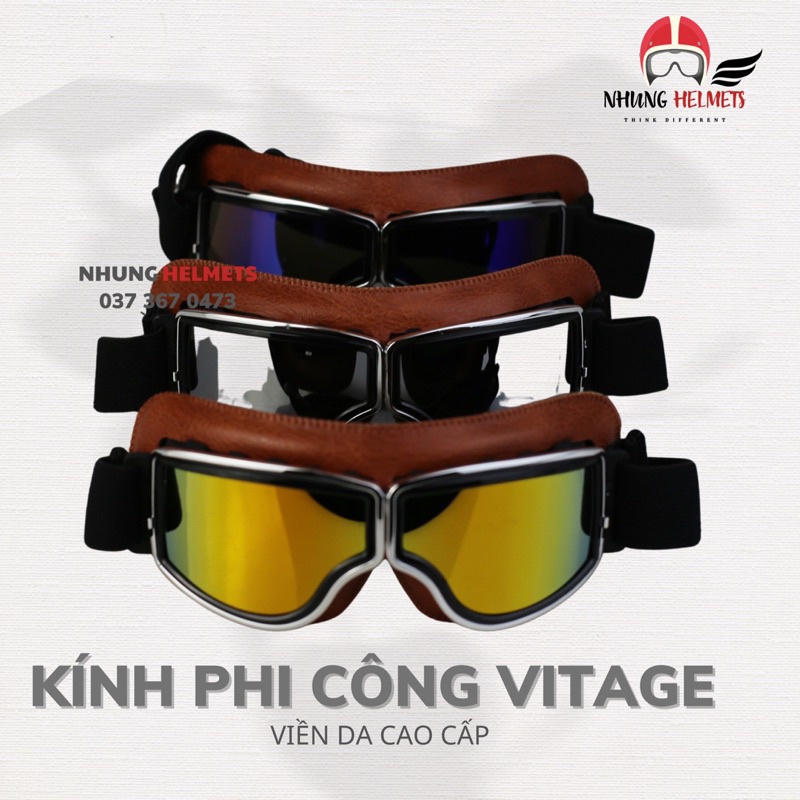 Kính Phi Công Vintage Viền Da Cao Cấp Gắng Mũ Bảo Hiểm