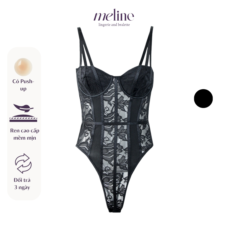 Bodysuit Áo Liền Thân Ren Hoa Cao Cấp Dáng Corset Dahlia Đen Meline