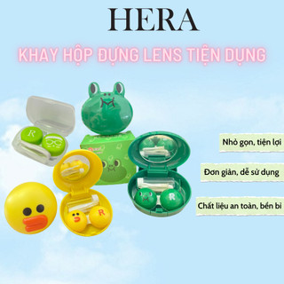 Khay Hộp Đựng Lens Hera Xinh Xắn Dễ Thương Kèm Gương Nhíp Gắp, Cây Đeo Và Chai Đựng Nước Ngâm Dự Phòng