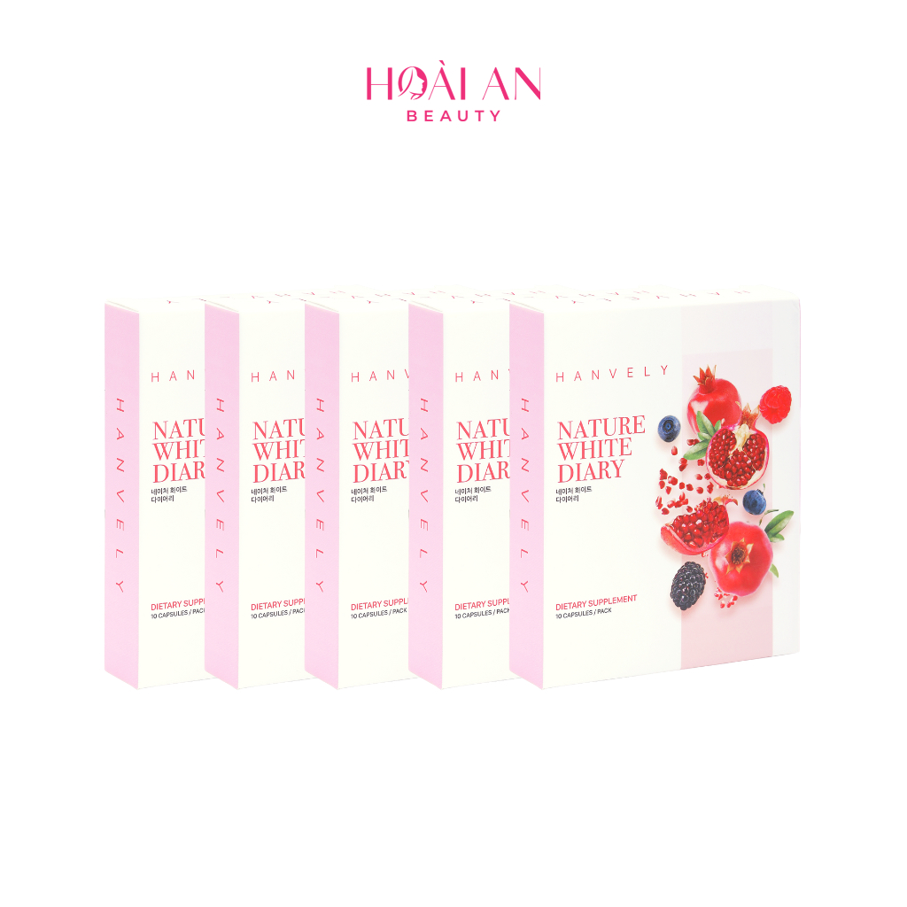 Combo 5 hộp viên uống trắng da, giảm nám Hanvely Nature White Dairy (10 viên/hộp x 5)
