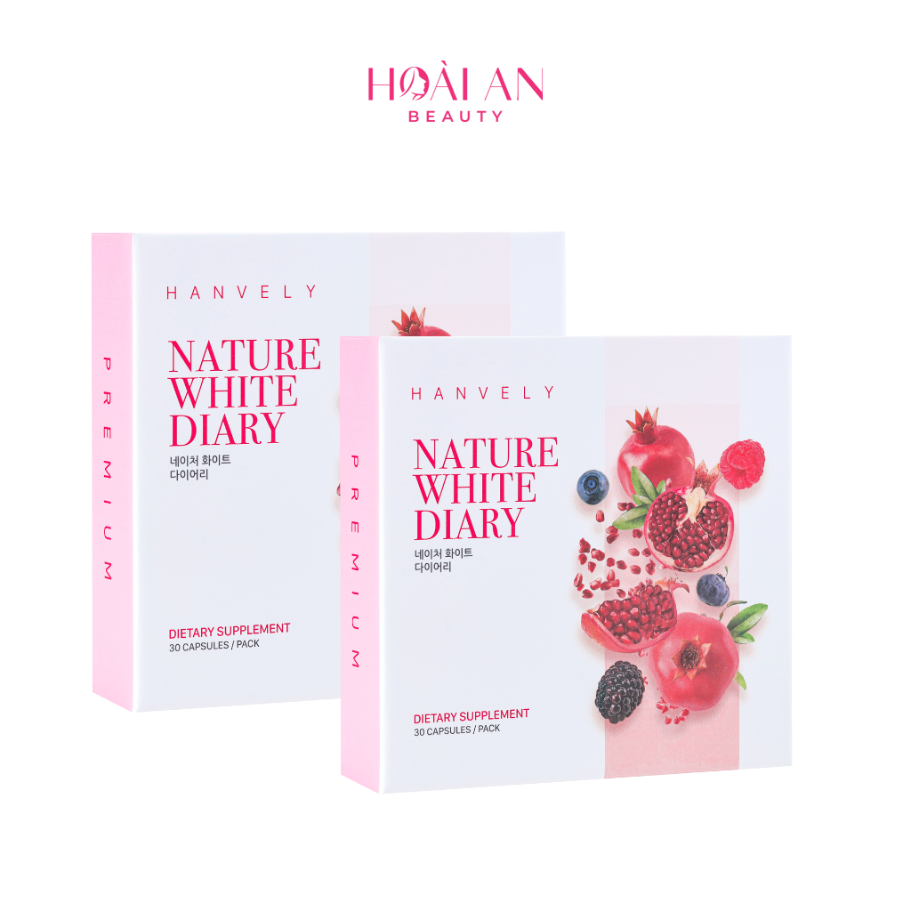 Combo 60 viên uống trắng da, giảm nám Hanvely Nature White Dairy (Hộp 30 viên x 2)