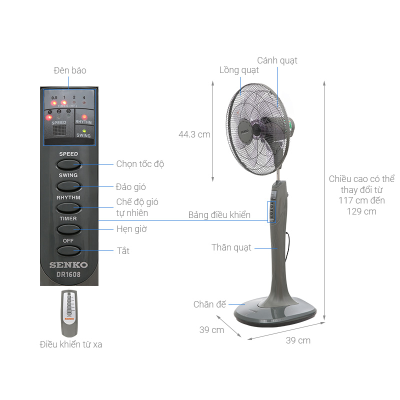Quạt đứng điều khiển DR1608 Senko