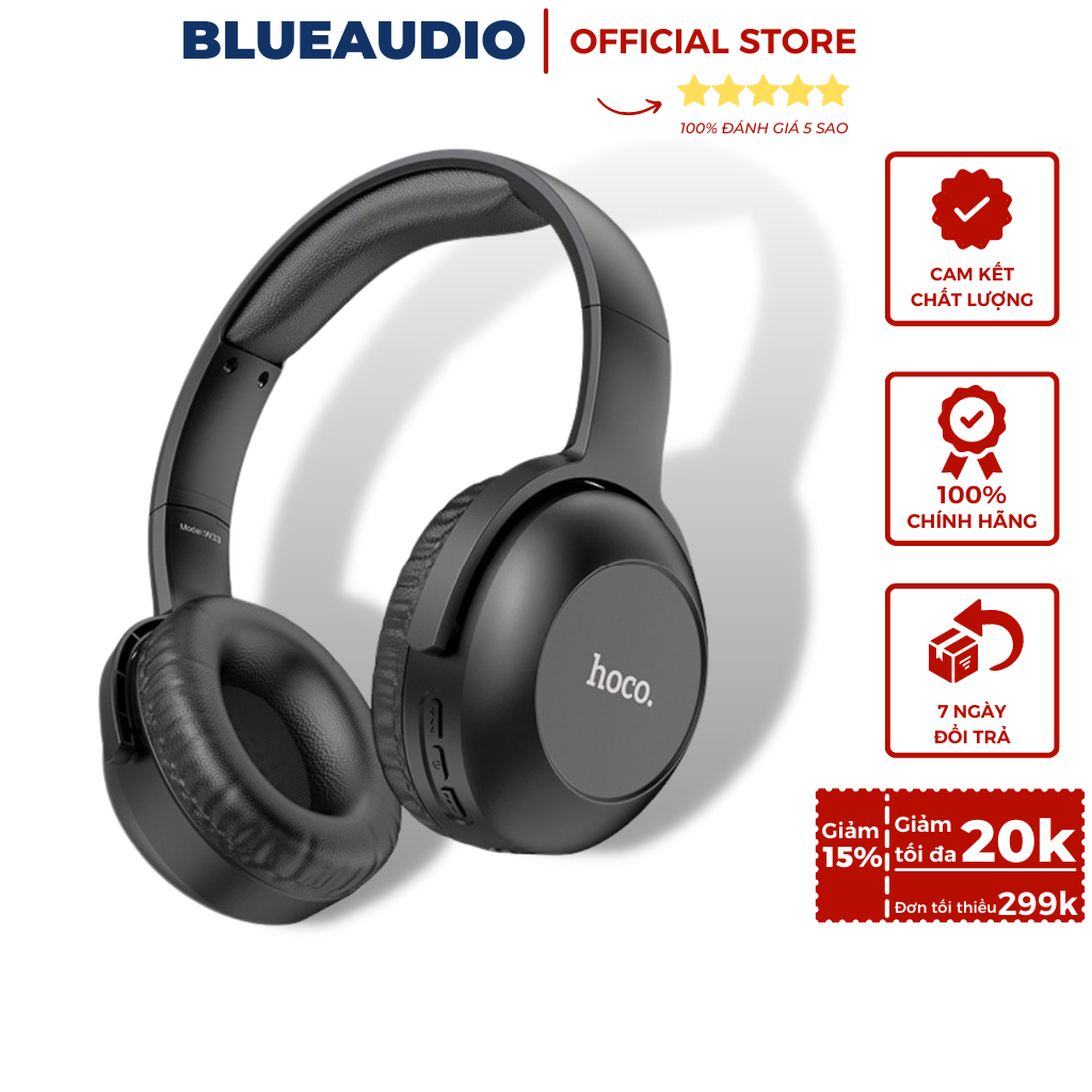 Tai nghe chụp đầu Bluetooth Hoco W33, nghe nhạc 15 tiếng, âm thanh Hifi Bass mạnh [Bảo hành 12 tháng]
