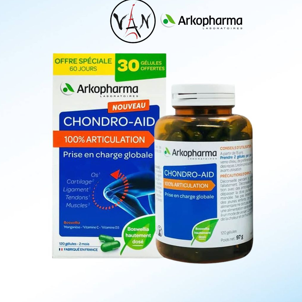 Viên uống xương khớp chứa chiết xuất nhũ hương cô đặc giúp hỗ trợ giảm đau arkopharma chondro-aid 100% articulation 120