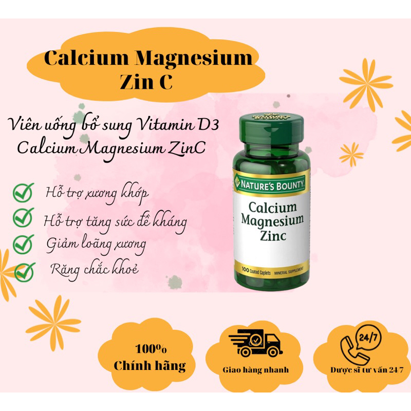 Viên Uống Giúp Xương Chắc Khỏe Nature's Bounty Calcium Magnesium Zinc (100 Viên)