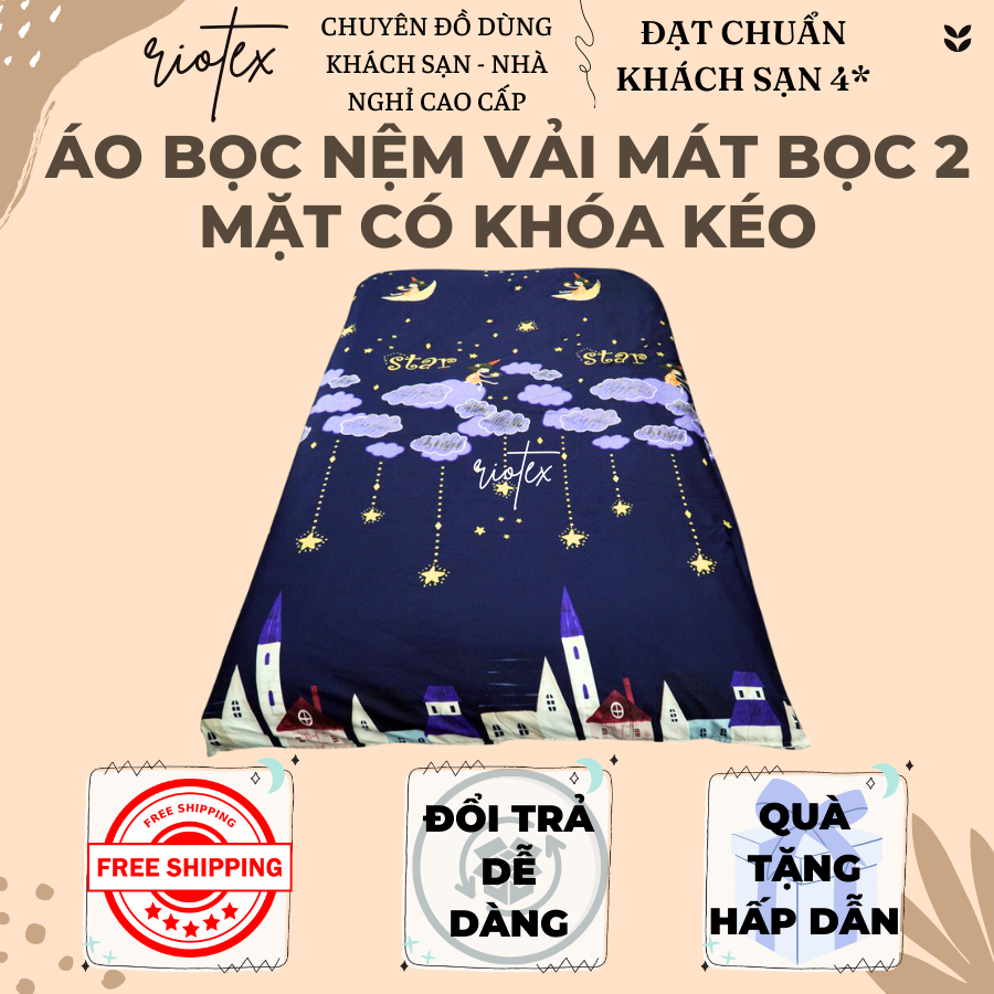 Vỏ áo bọc nệm 2 mặt có khóa kéo Riotex dành cho nệm cao dưới 10cm
