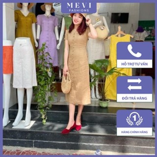 Đầm nữ tay ngắn chất liệu linen thoáng mát, mềm mịn cao cấp_V8068