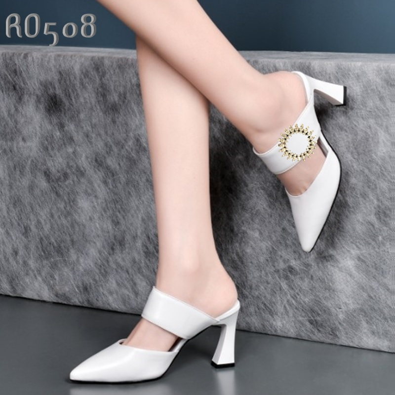 Giày cao gót nữ đẹp đế vuông 7 phân hàng hiệu rosata hai màu đen trắng ro508