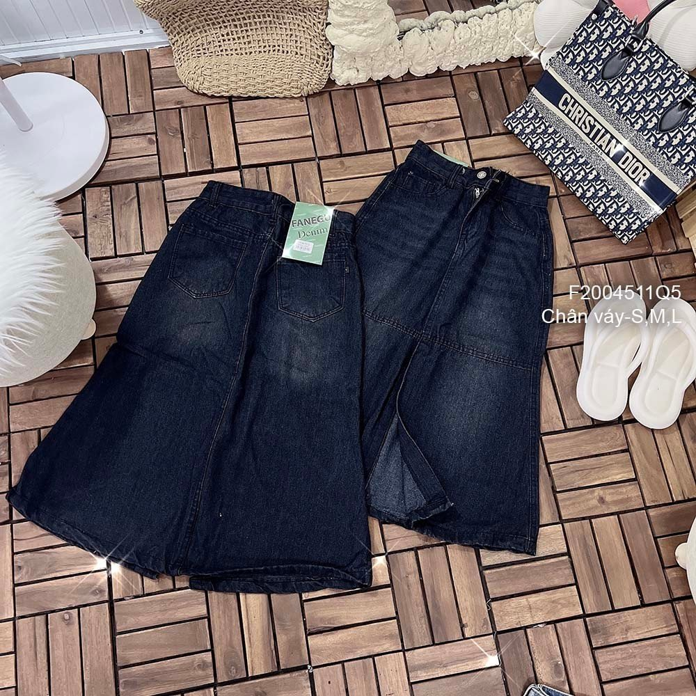 Chân váy jean dài xẻ kèm dây rút chuẩn dáng hàng sẵn giao ngay