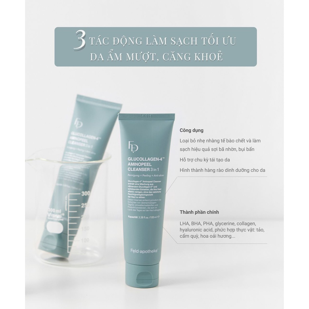 Sữa sửa mặt thanh tẩy 3IN1 Glucollagen-4 Aminopeel Cleanser 3IN1 tẩy tế bào chết, làm sạch bã .nhờn, bụi bẩn và cấp ẩm