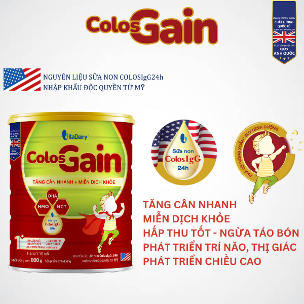 [TẶNG THÚ BÔNG LẠC ĐÀ NGỘ NGHĨNG] Sữa bột Colos Gain 800g giúp bé tăng cân nhanh, giảm táo bón - VitaDairy