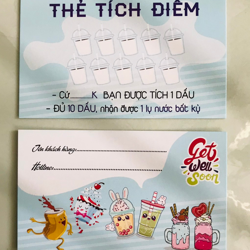 100 thẻ tích điểm trà sữa, sinh tố, nước ép, cà phê