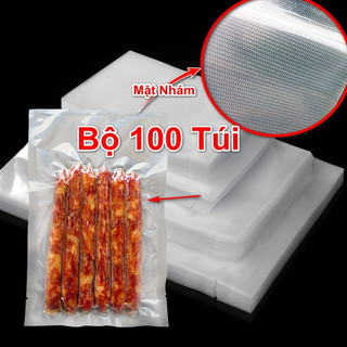 Túi hút chân không 1 mặt nhám, Bộ 100 túi nhám hút chân không thực phẩm cao cấp một mặt nhám đủ size