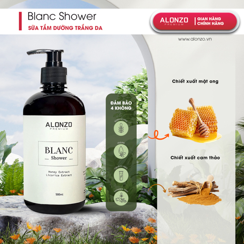 Sữa Tắm Australia ALONZO Blanc Dưỡng Trắng Da Mật Ong Cam Thảo Cấp Ẩm Da Mịn Màng Căng Hồng Cao Cấp 500ml