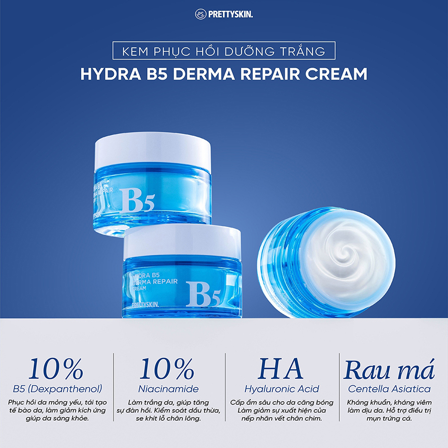 KEM PHỤC HỒI DƯỠNG TRẮNG HYDRA B5 DERMA REPAIR CREAM PRETTYSKIN 52ML