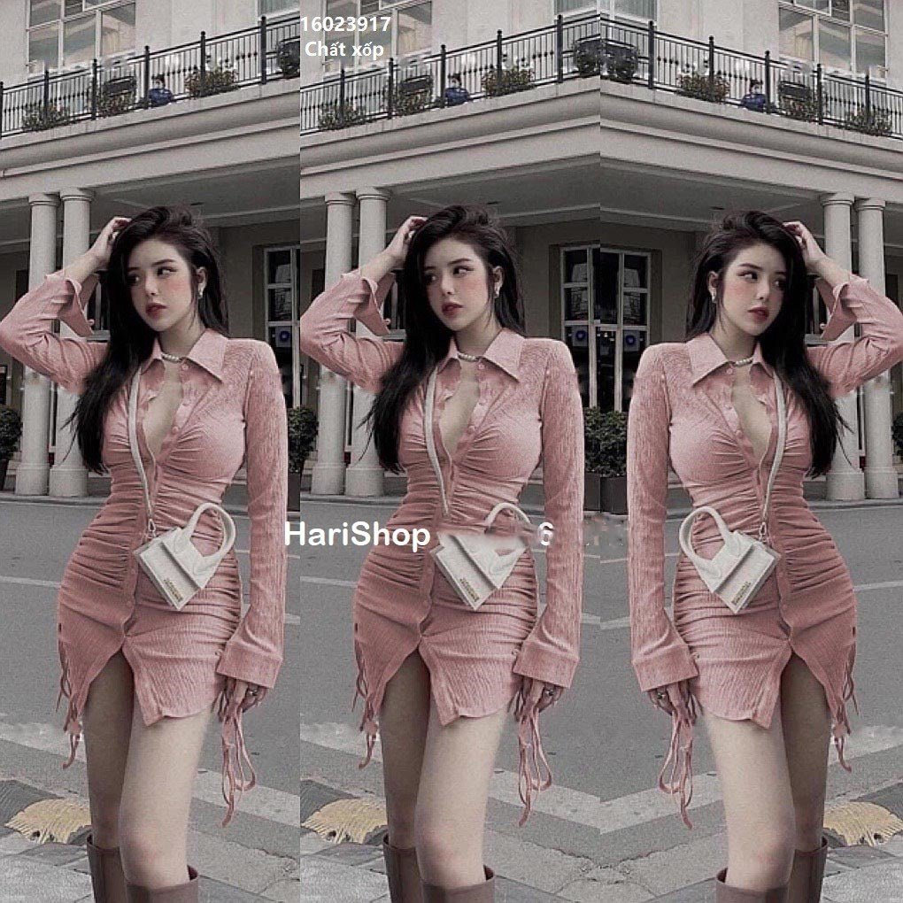 Đầm sơ mi nữ xinh dây rút hai bên xinh xắn trẻ trung