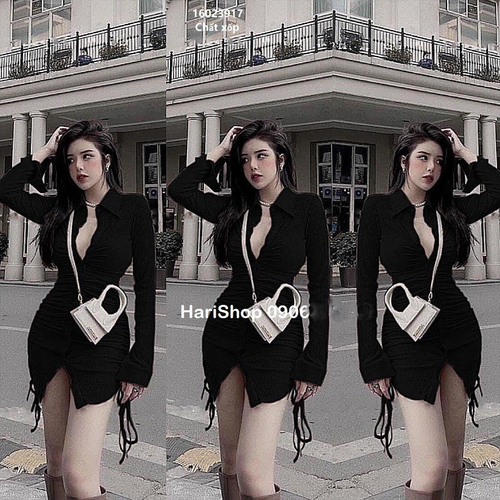 Đầm sơ mi nữ xinh dây rút hai bên xinh xắn trẻ trung