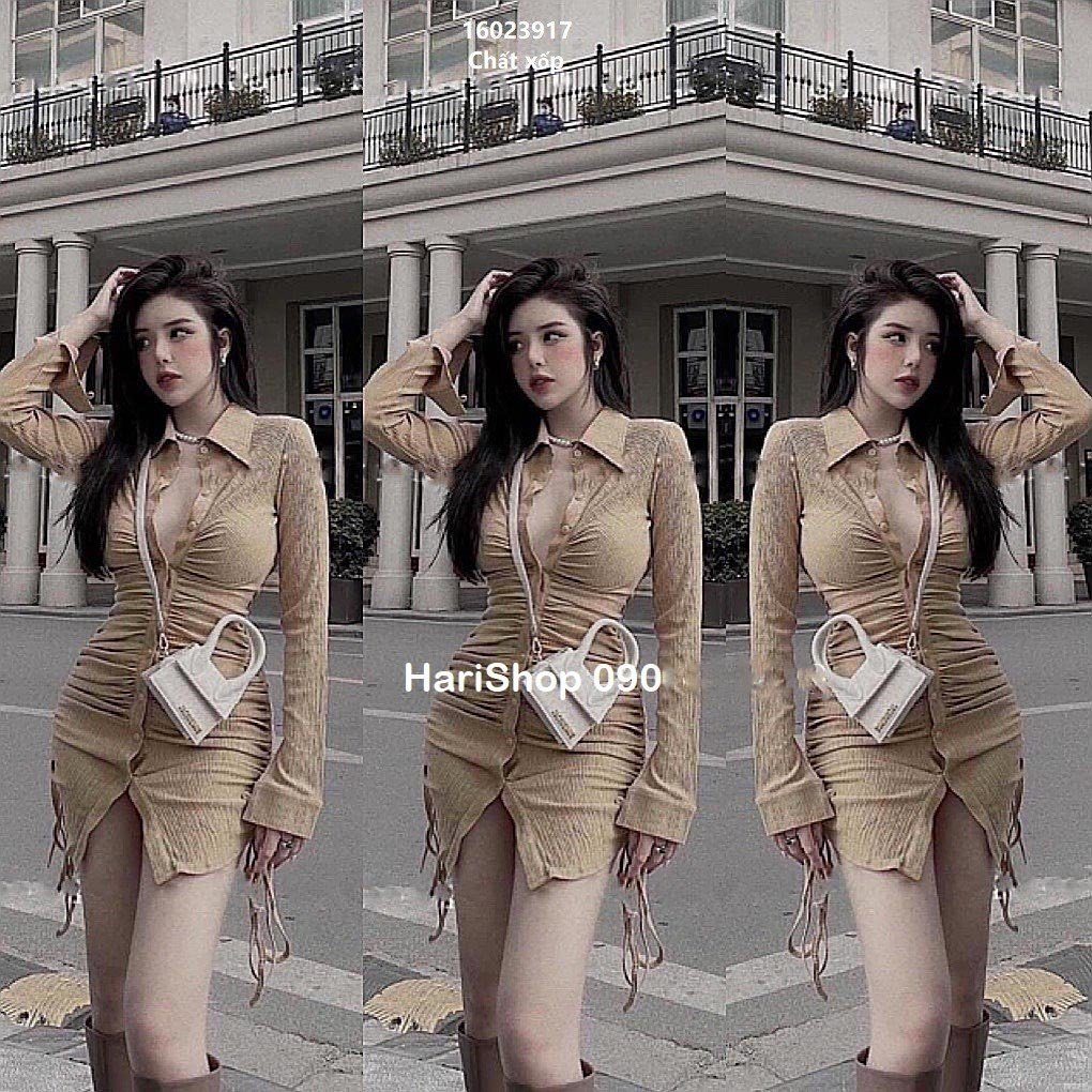 Đầm sơ mi nữ xinh dây rút hai bên xinh xắn trẻ trung